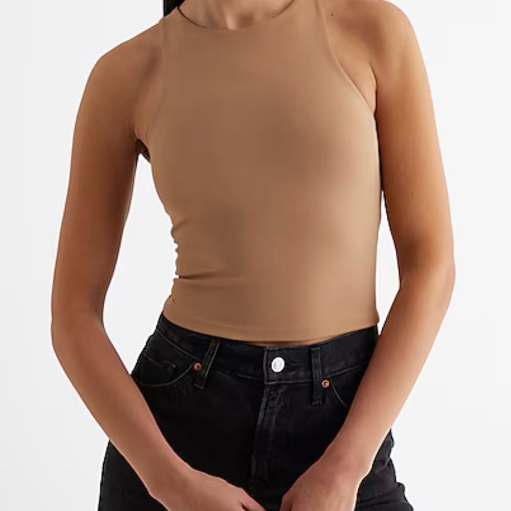 Body Contour High Compression High Neck Cropped Tank (beige)